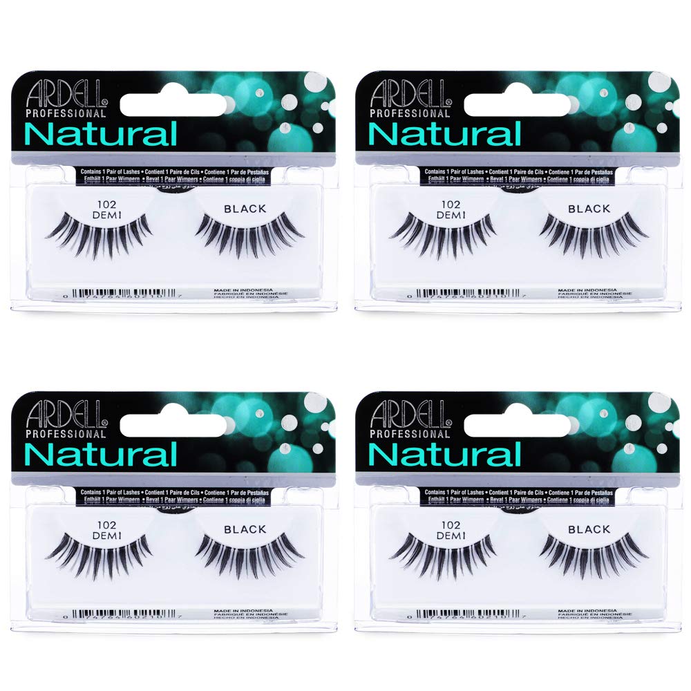 Ardell 102 Demi Black front packaging showing four lash pairs and brand benefit
