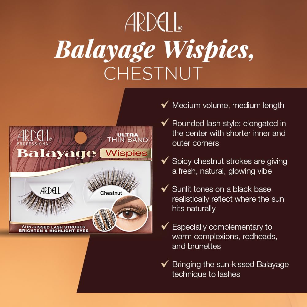 Ardell Balayage Wispies chestnut close-up of dual-toned fibers for natural depth