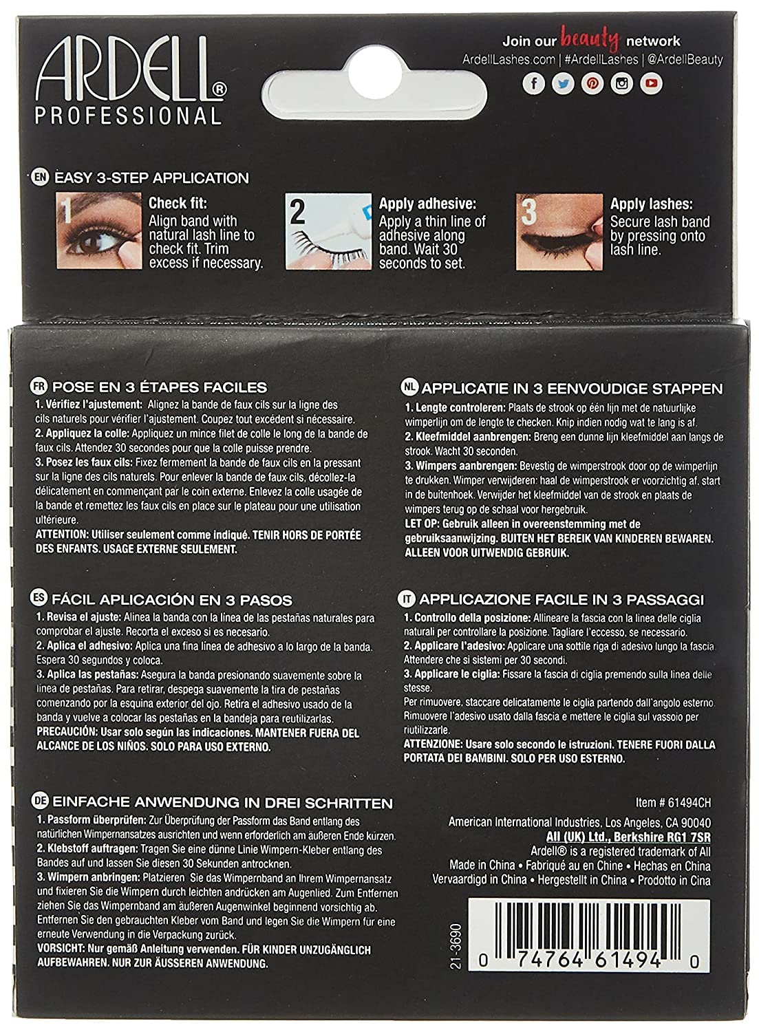 Ardell multipack contents displayed to show eight pairs for backups