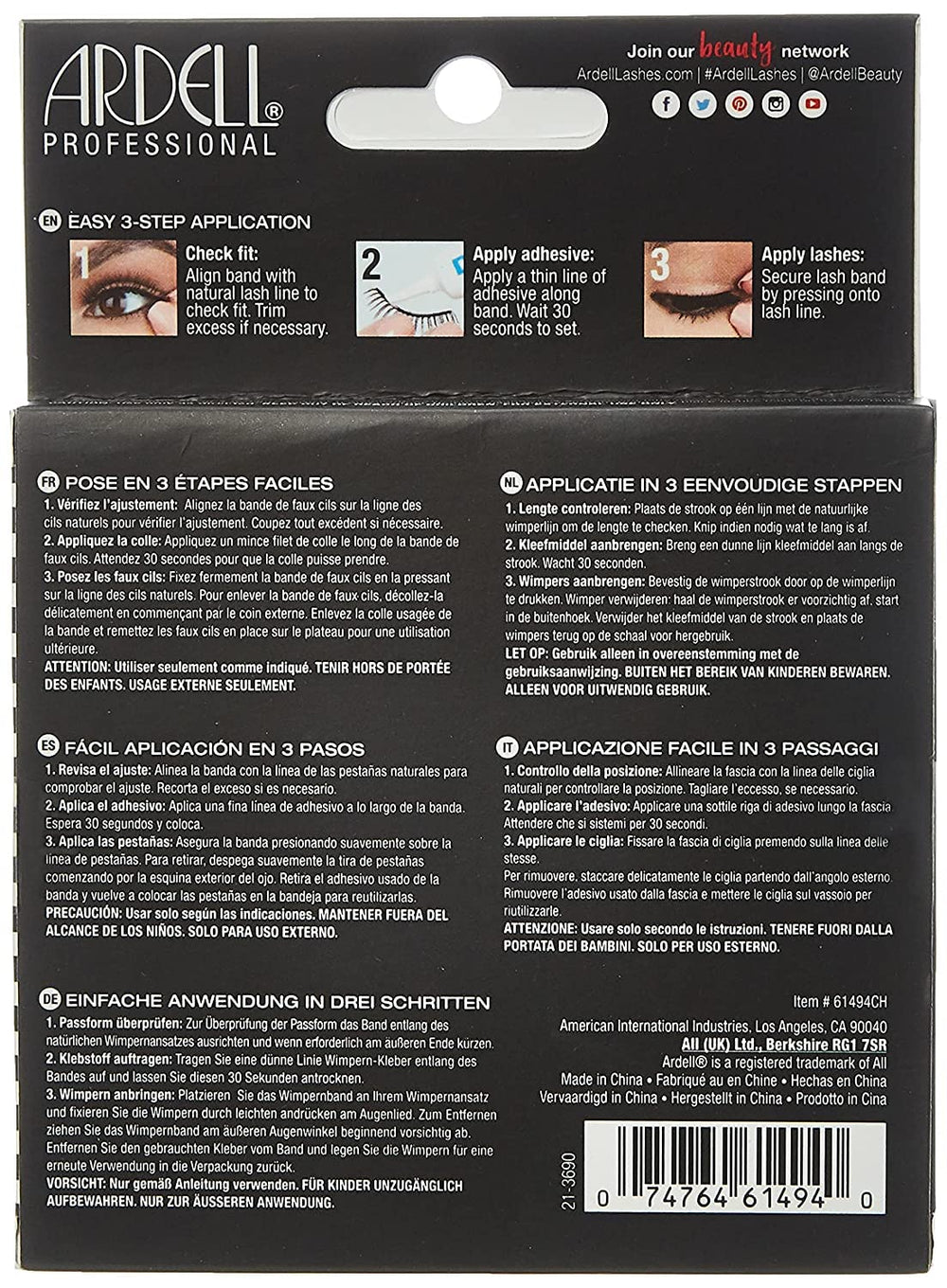Ardell multipack contents displayed to show eight pairs for backups