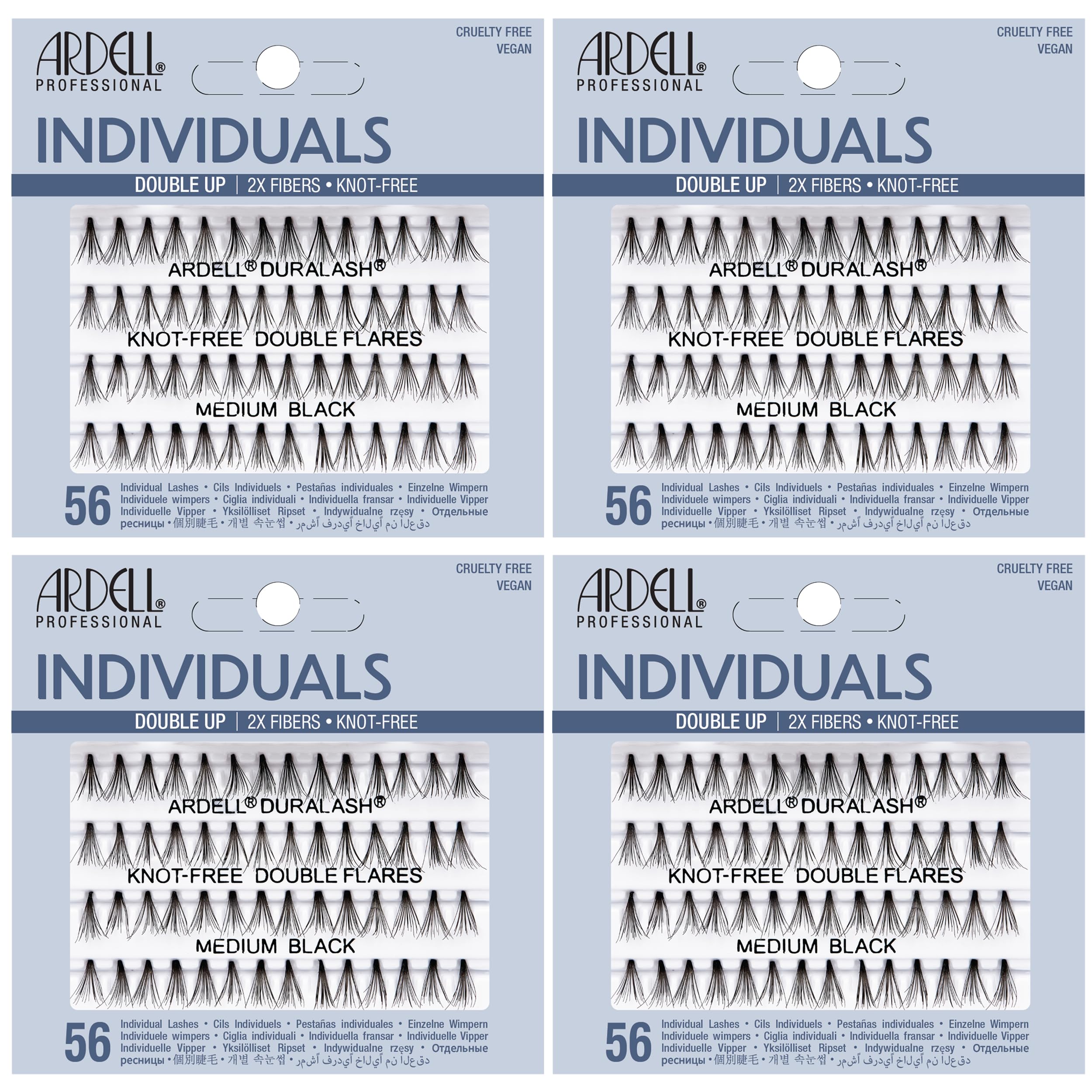 Ardell double up medium front packaging showing 4-pack and brand, clear product info