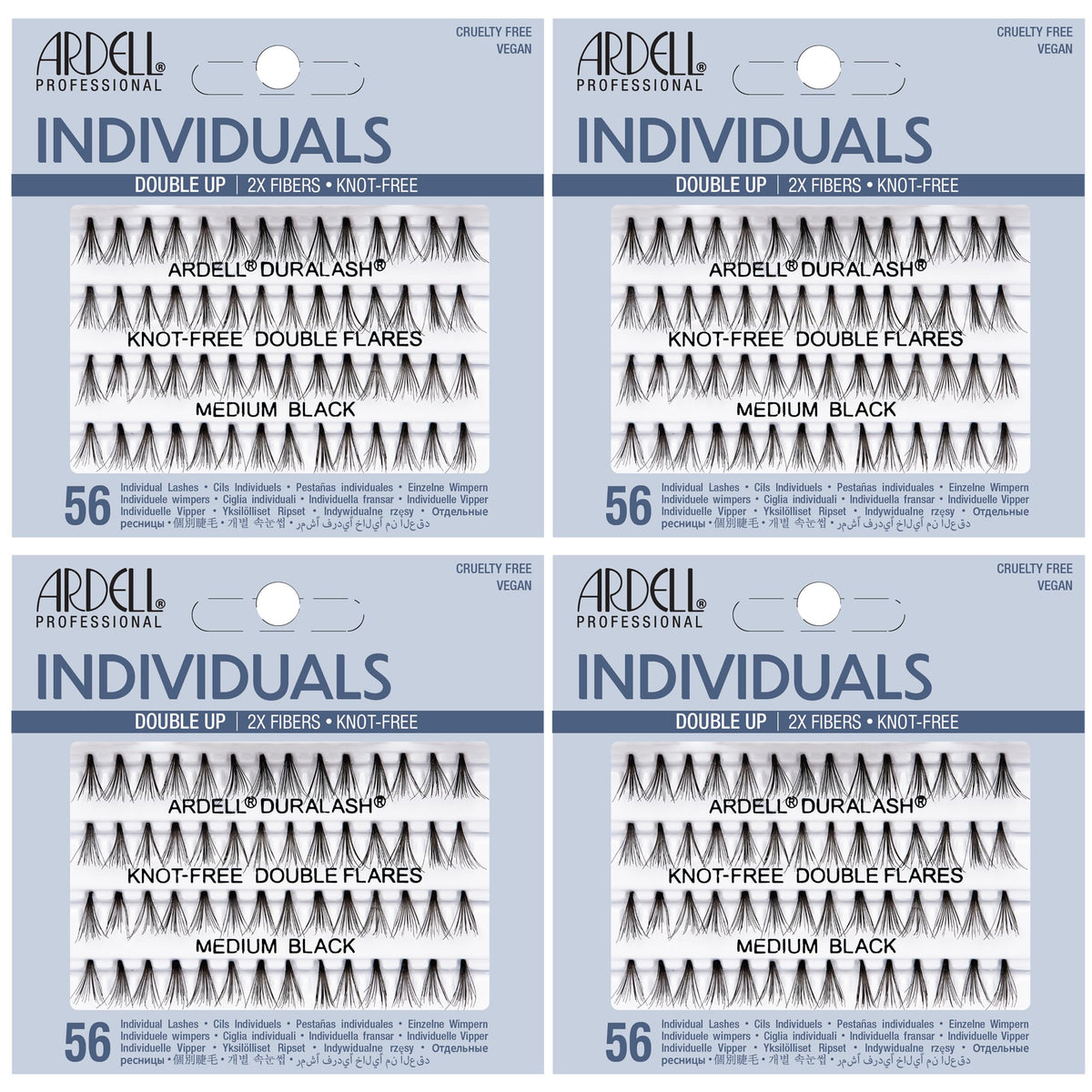 Ardell double up medium front packaging showing 4-pack and brand, clear product info