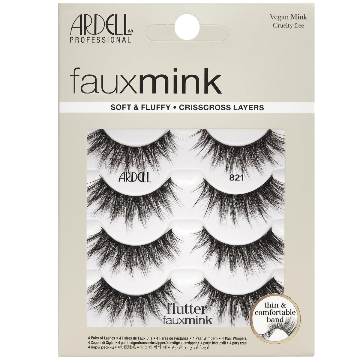 Ardell faux mink front packaging showing 4-pair value and easy selection