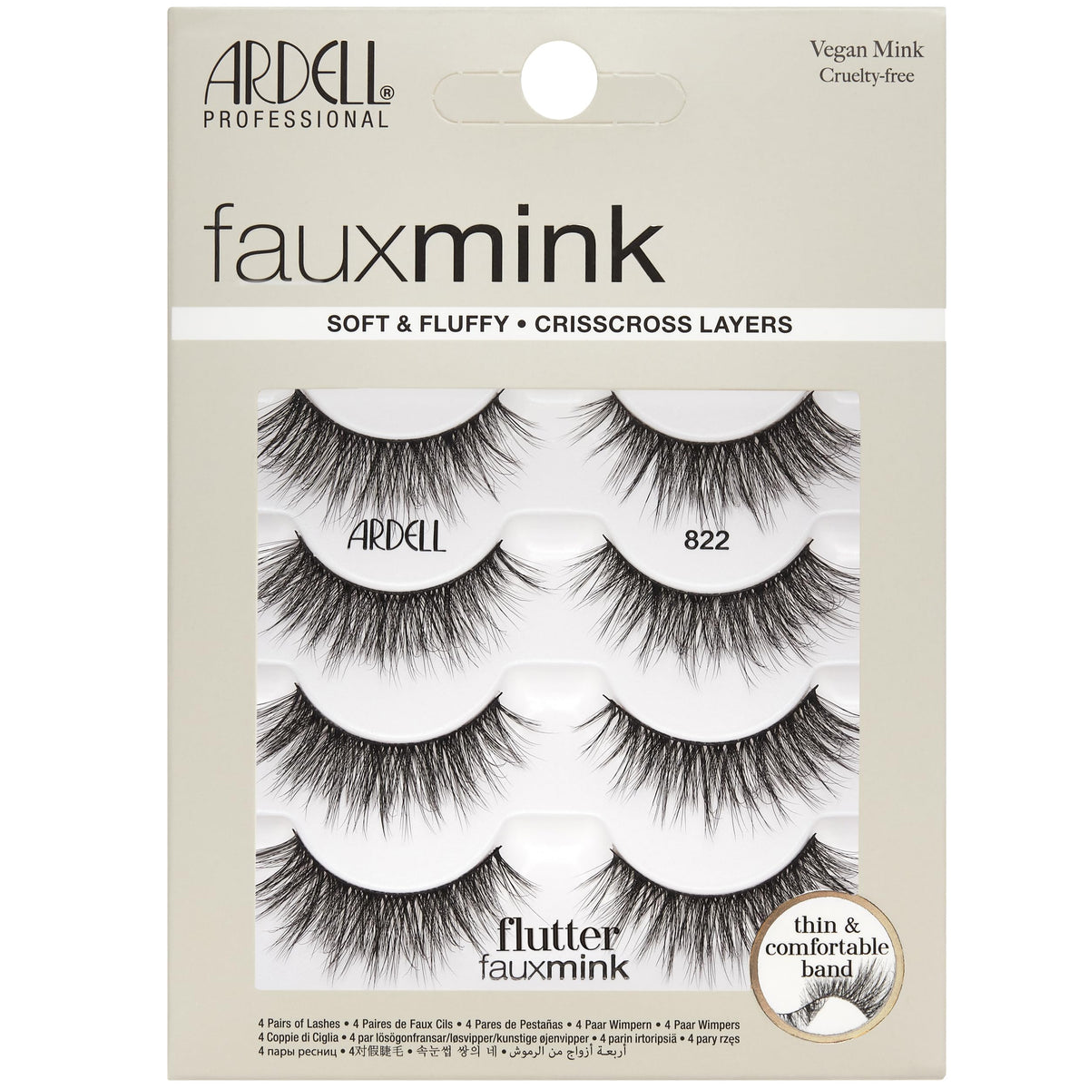 Ardell front packaging showing four pairs and product benefits clearly