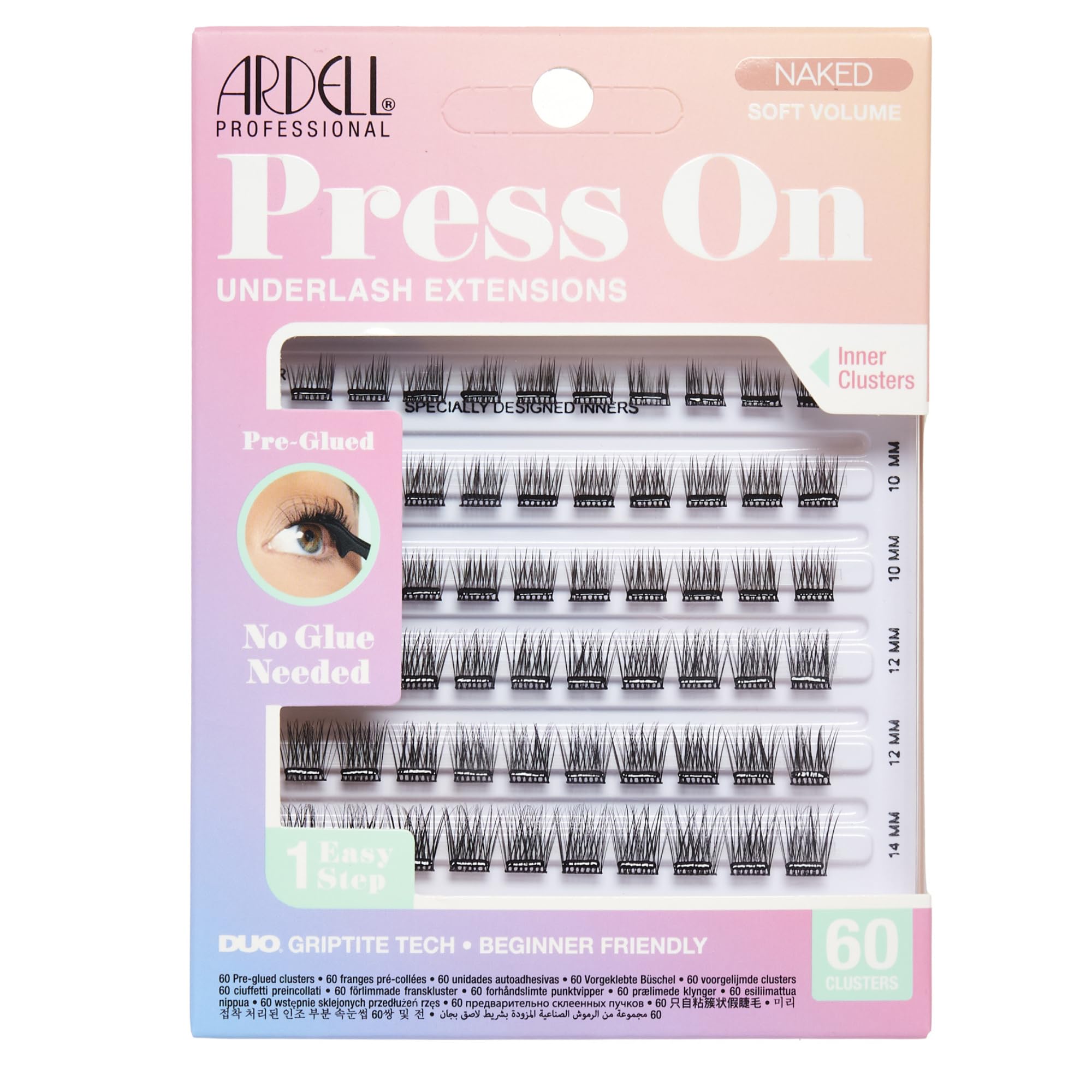 Ardell front packaging showing naked soft volume clusters and easy selection benefit