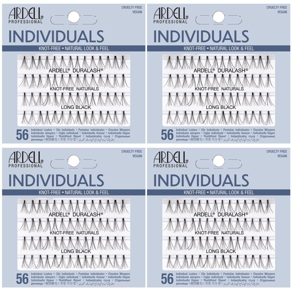 Ardell front packaging showing 4-pack and product benefit of long black clusters