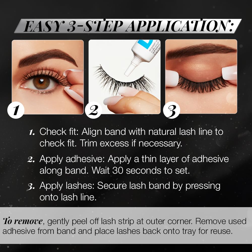 Ardell lashes in tray beside ruler showing size and trim-to-fit benefit