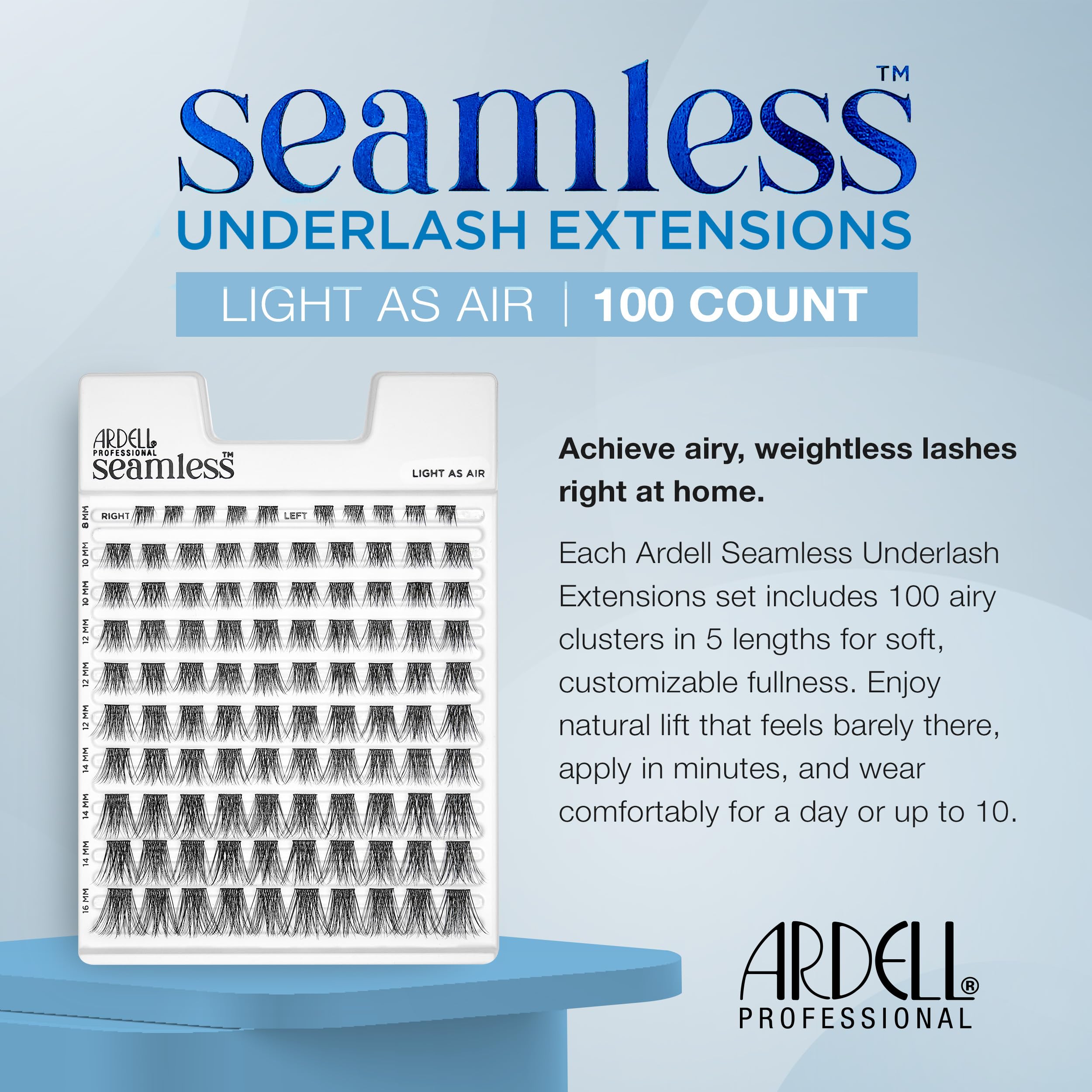 Ardell clusters on strip displaying multi-length options for customization