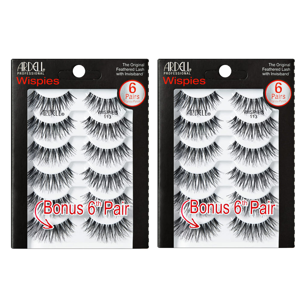 Ardell Wispies 113 front packaging showing 12 pairs and clear window, perfect for multiple uses