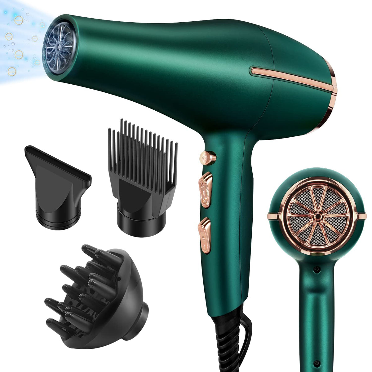 ARDIRO hair dryer front view showing nozzle and compact body for powerful drying