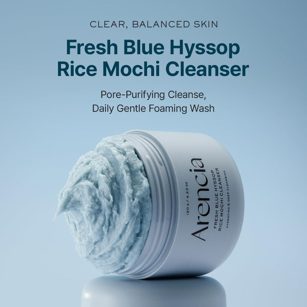 ARENCIA creamy scrub texture closeup, highlights gentle non-drying formulation