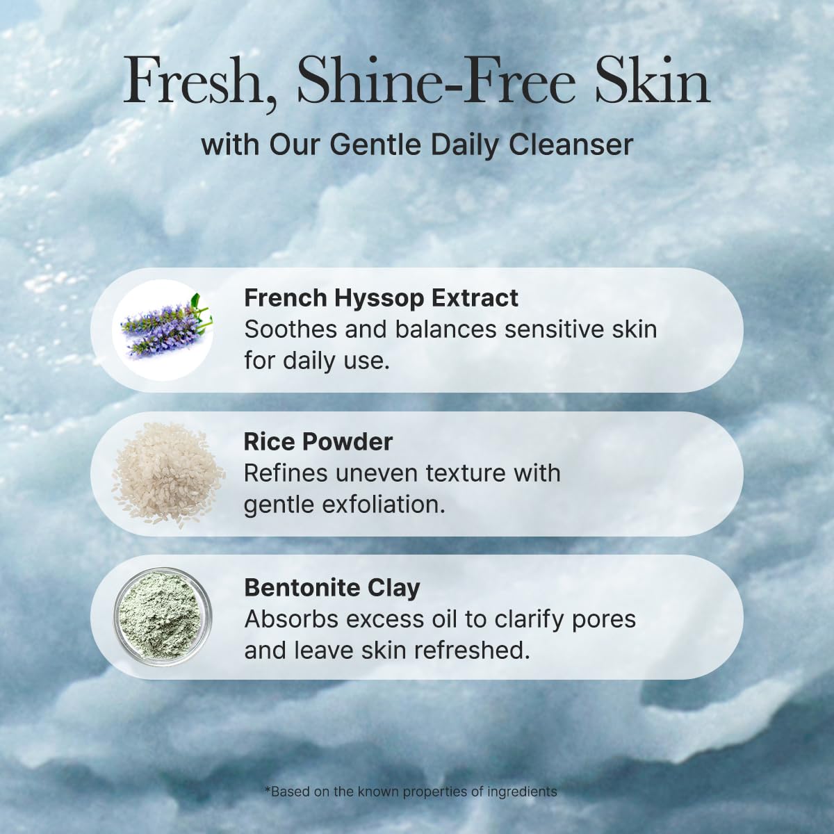 ARENCIA label ingredients closeup, displays 34 natural extracts and clarity