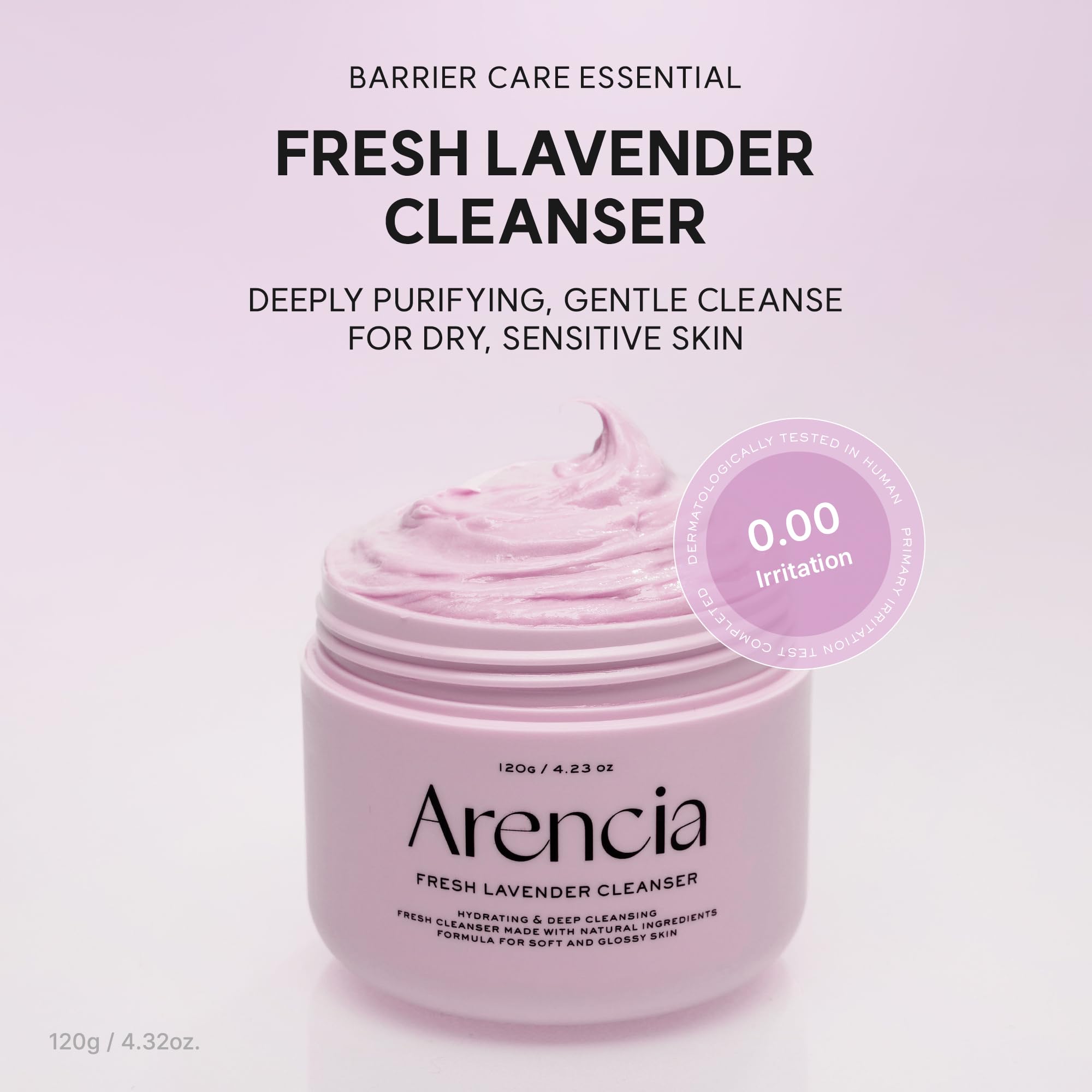 ARENCIA jar open revealing mochi texture, highlights soft exfoliating formula