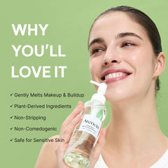ARENCIA cleansing oil texture on hand, showing silky spreadability benefit