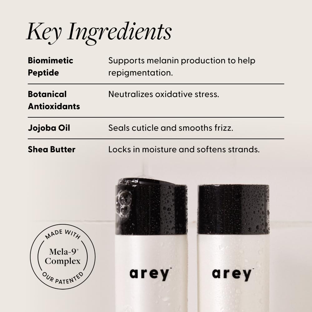 Arey bottle label close-up showing Mela-9 Complex ingredient callout