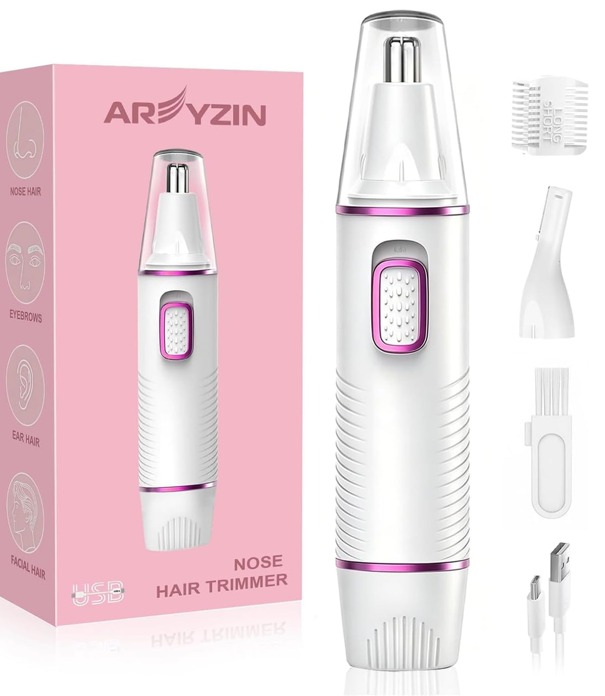 AREYZIN front view showing compact trimmer and ergonomic design for precise grooming