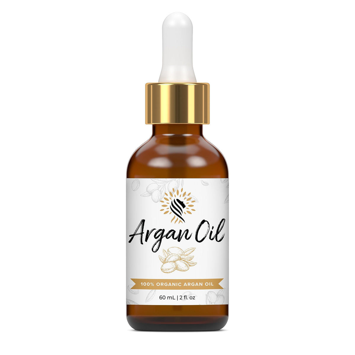 Argan Cosmetics front packaging bottle showing 2 fl oz and clean design, promotes purity