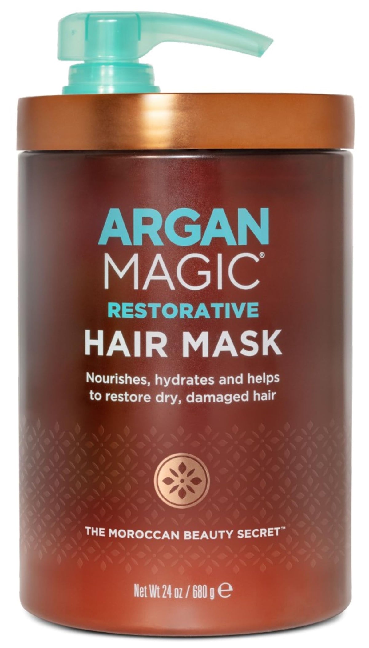 Argan Magic front jar showing 24 oz packaging and benefits