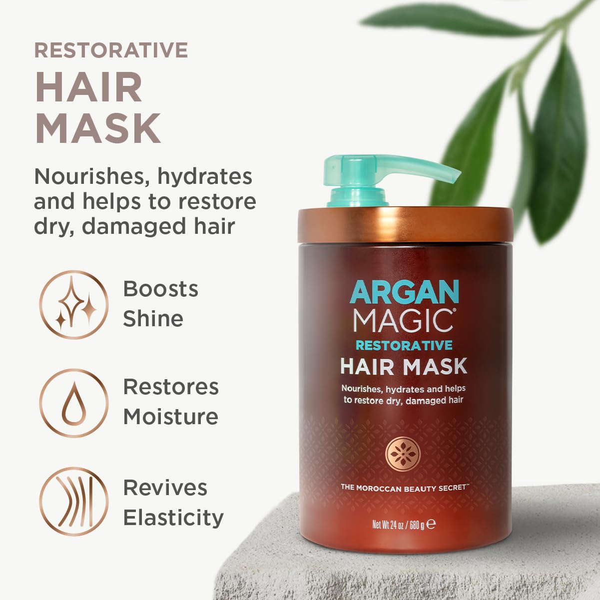 Argan Magic mask applied to damp hair demonstrating deep conditioning