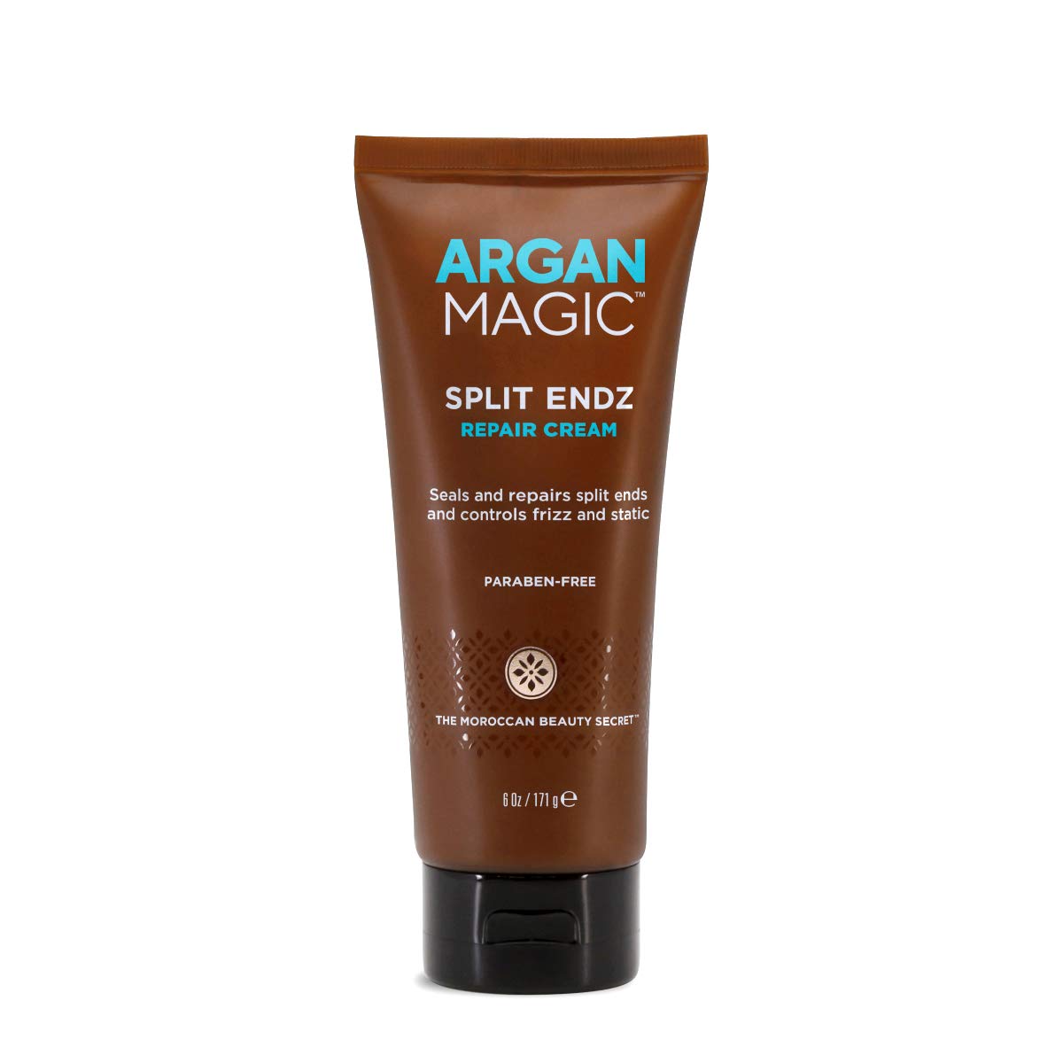 Argan Magic on bathroom shelf among styling items showing daily routine benefit