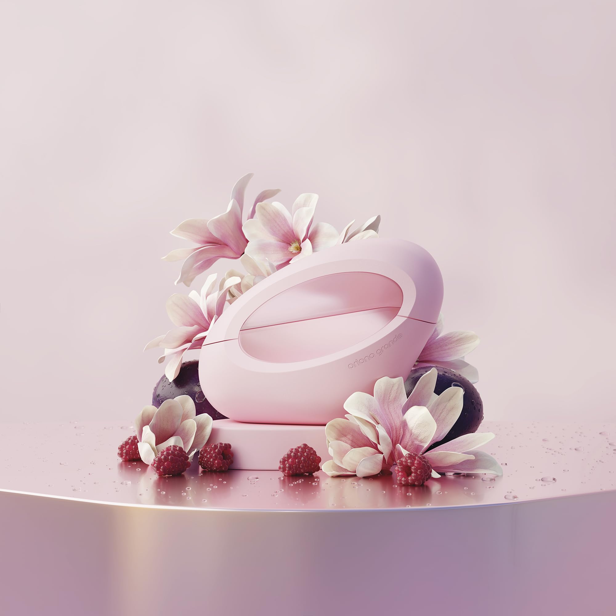 Ariana Grande MOD Blush close-up mist capturing fine spray and long-lasting feel