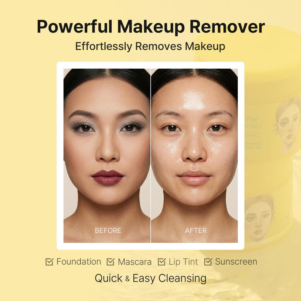 Ariul pad removing foundation from skin, demonstrating effective cleansing