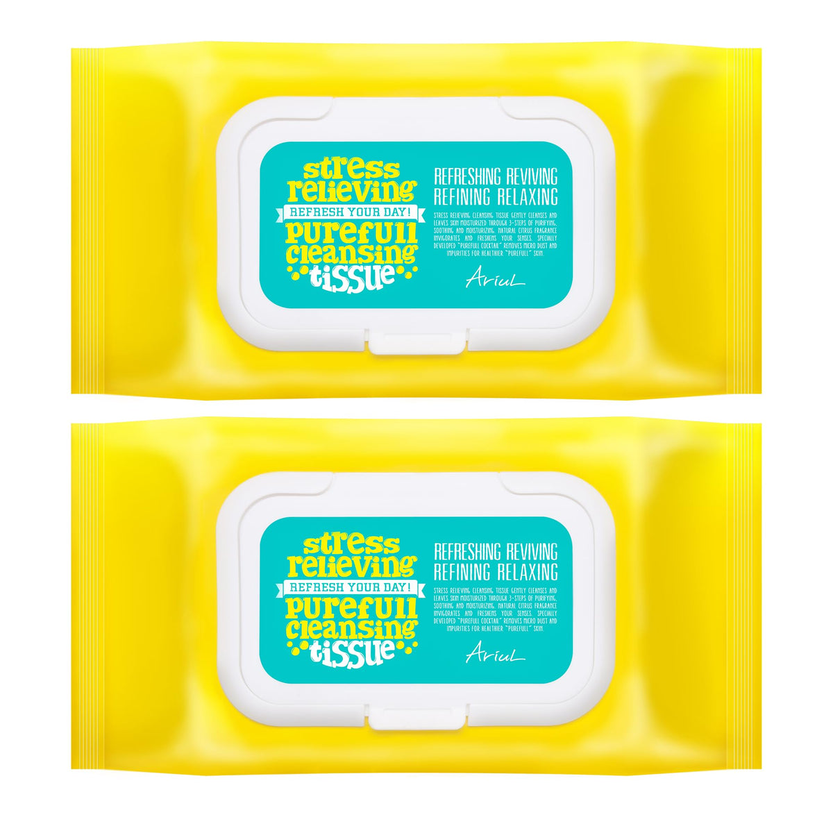 Ariul front packaging showing two 80-sheet packs for easy storage