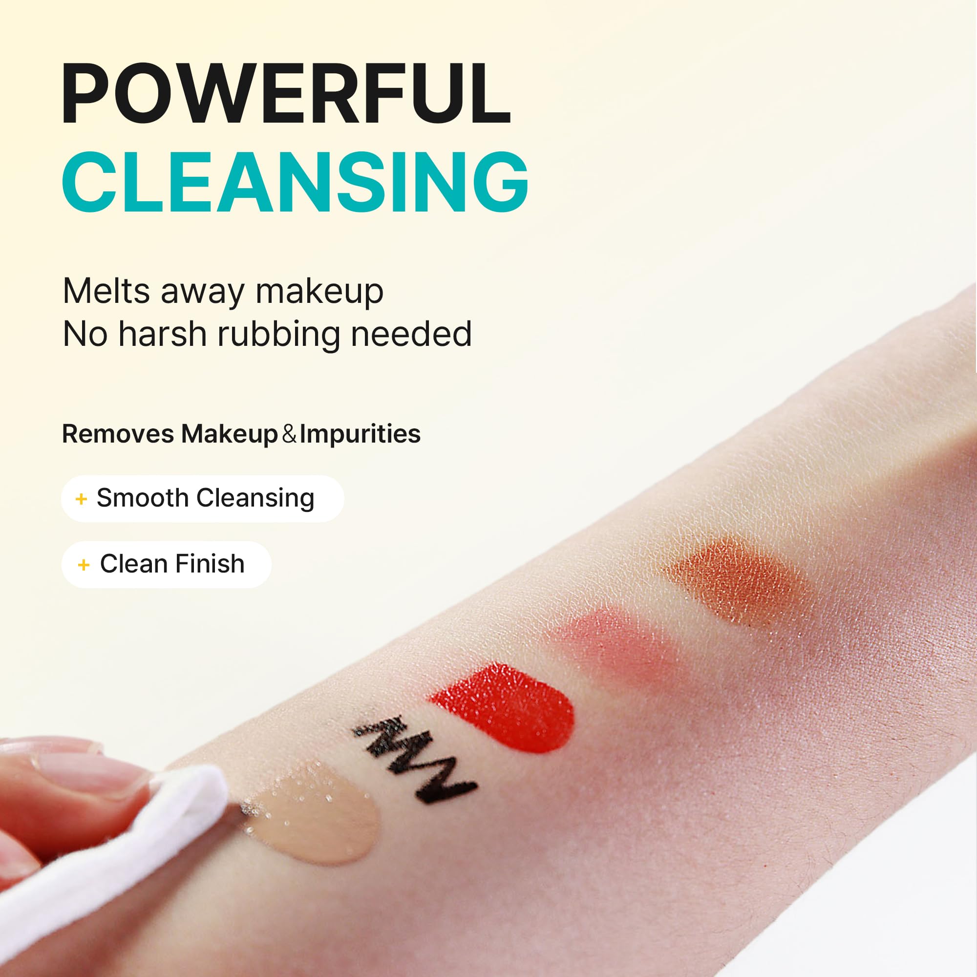 Hand holding Ariul wipe indicating quick, mess-free makeup removal