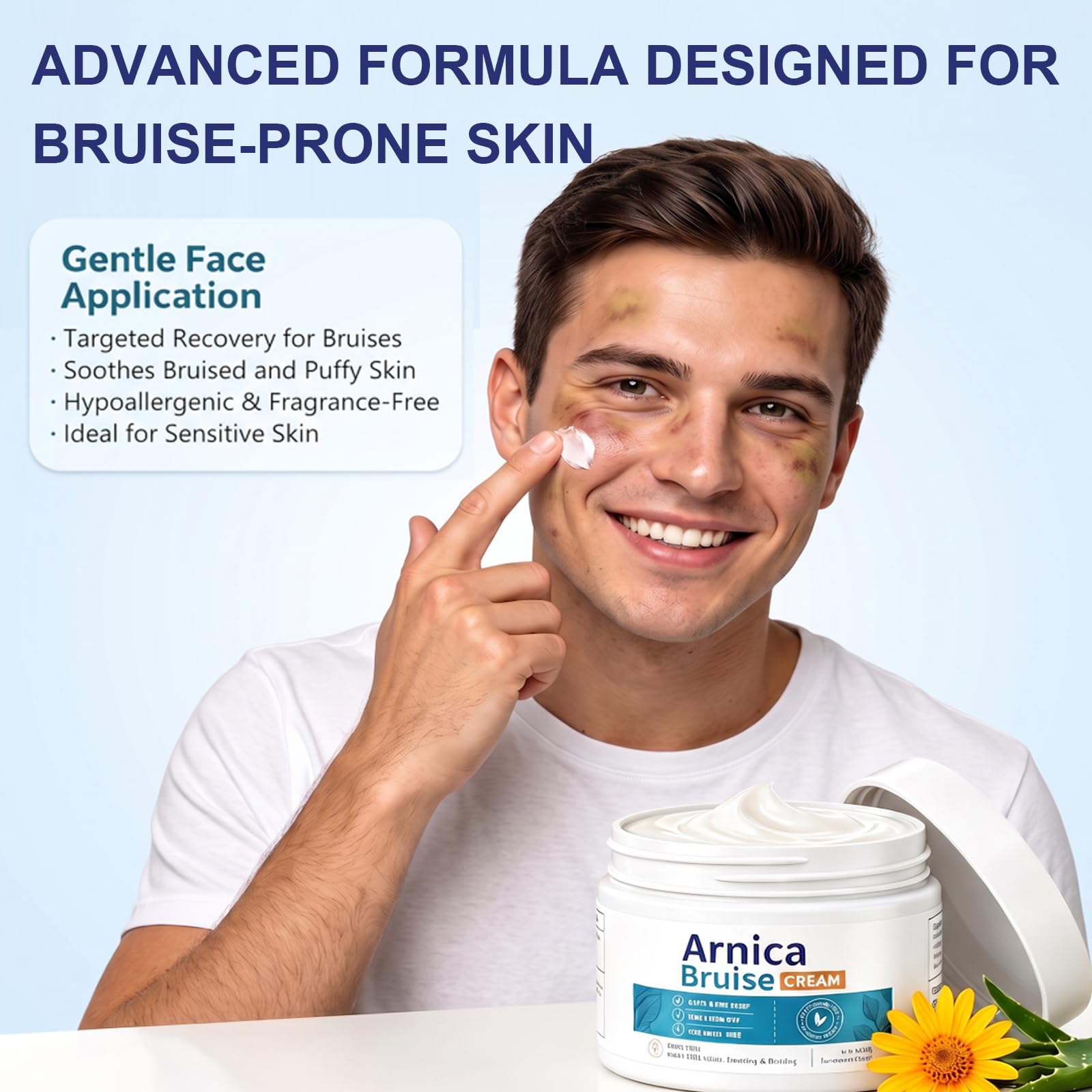 ARIYE label close-up emphasizing Arnica and vitamin complex benefit