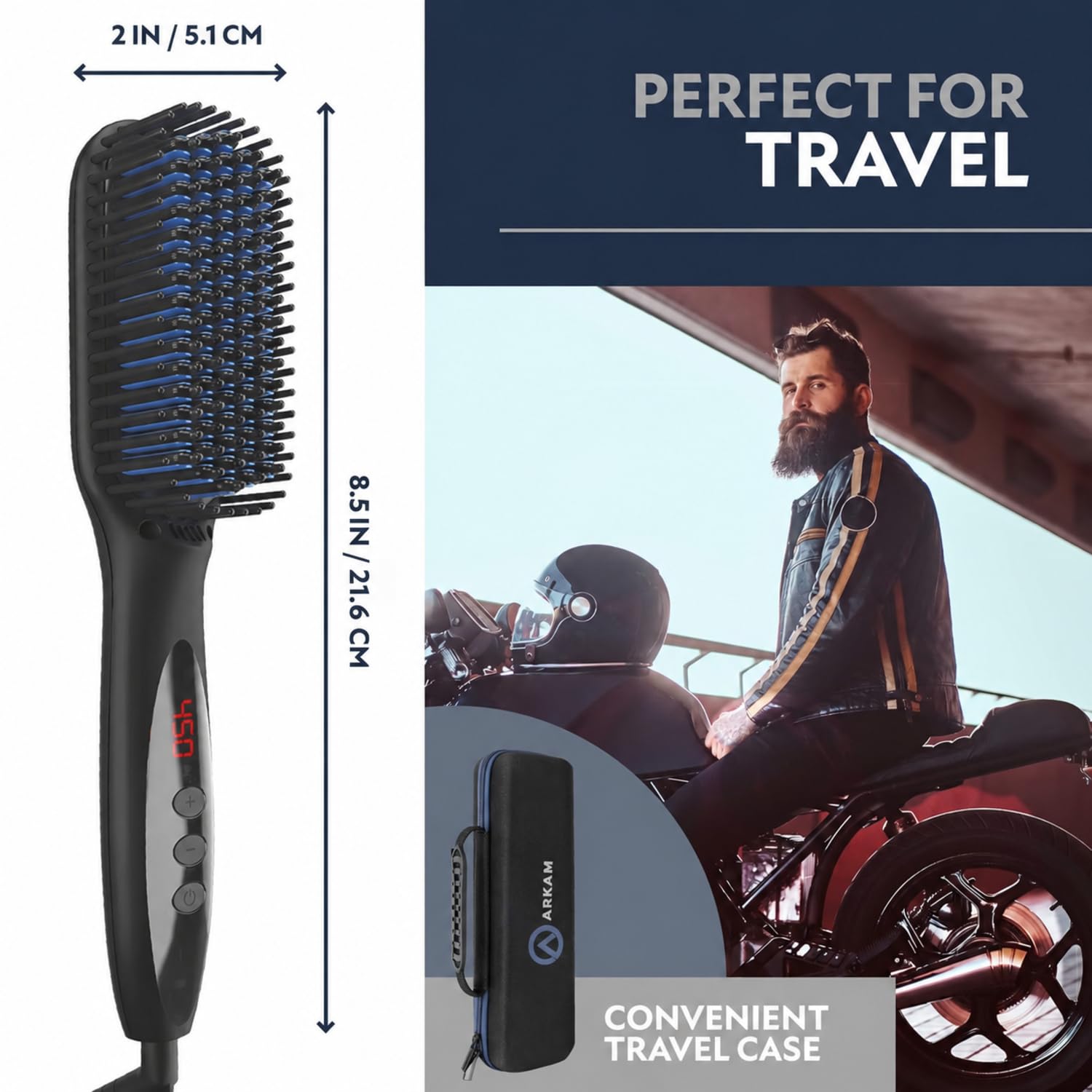 Arkam side-by-side before and after beard shot, visible straightening and smoothing benefit