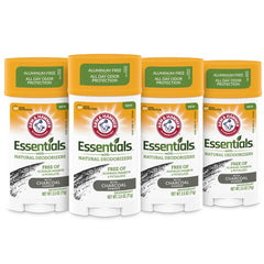 ARM & HAMMER front packaging showing four charcoal deodorant sticks and freshness benefit