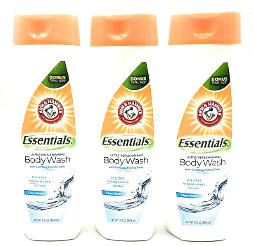 ARM & HAMMER front packaging showing three trial bottles and clear appearance