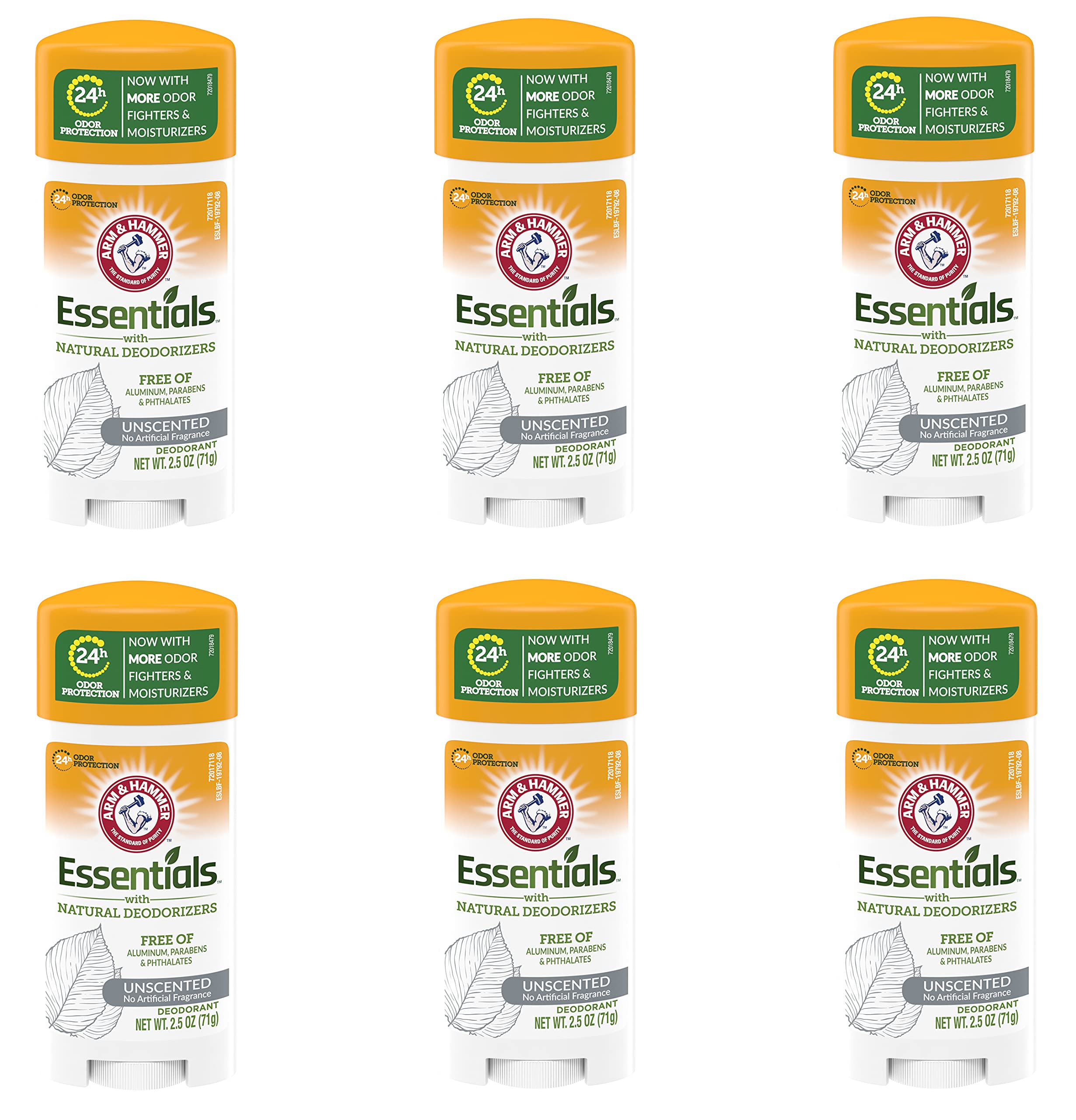 ARM & HAMMER front packaging showing unscented six-pack and benefits