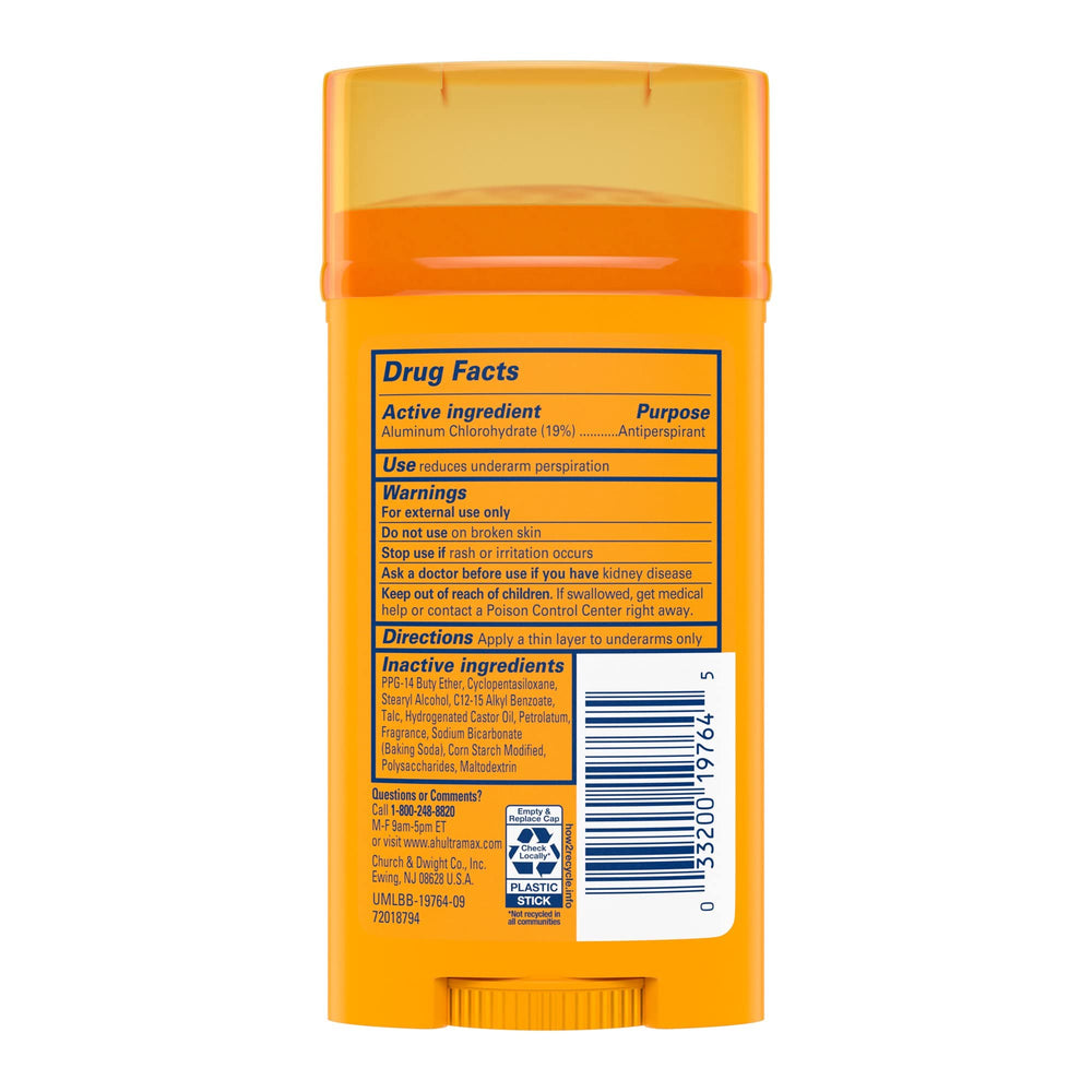 ARM & HAMMER stick held in hand showing 2.6 oz scale and portability