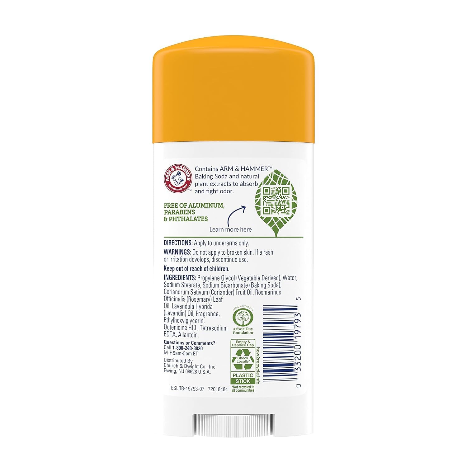 ARM & HAMMER Essentials side label highlighting natural deodorizers
