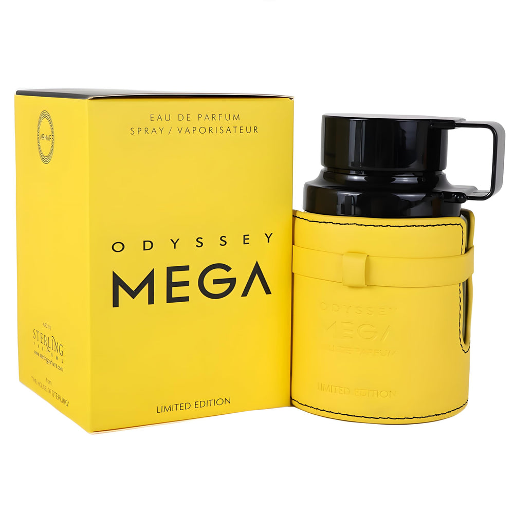 Armaf Odyssey Mega held in hand to show 3.4 oz size and portability
