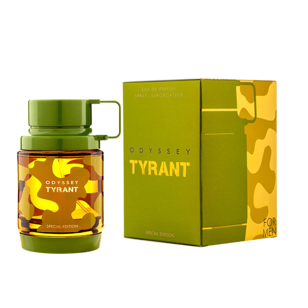 Armaf Odyssey Tyrant spray in use on neck demonstrating application and projection