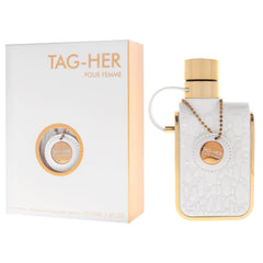Armaf Tag Her cap and label detail showing brand clarity and gifting-ready look