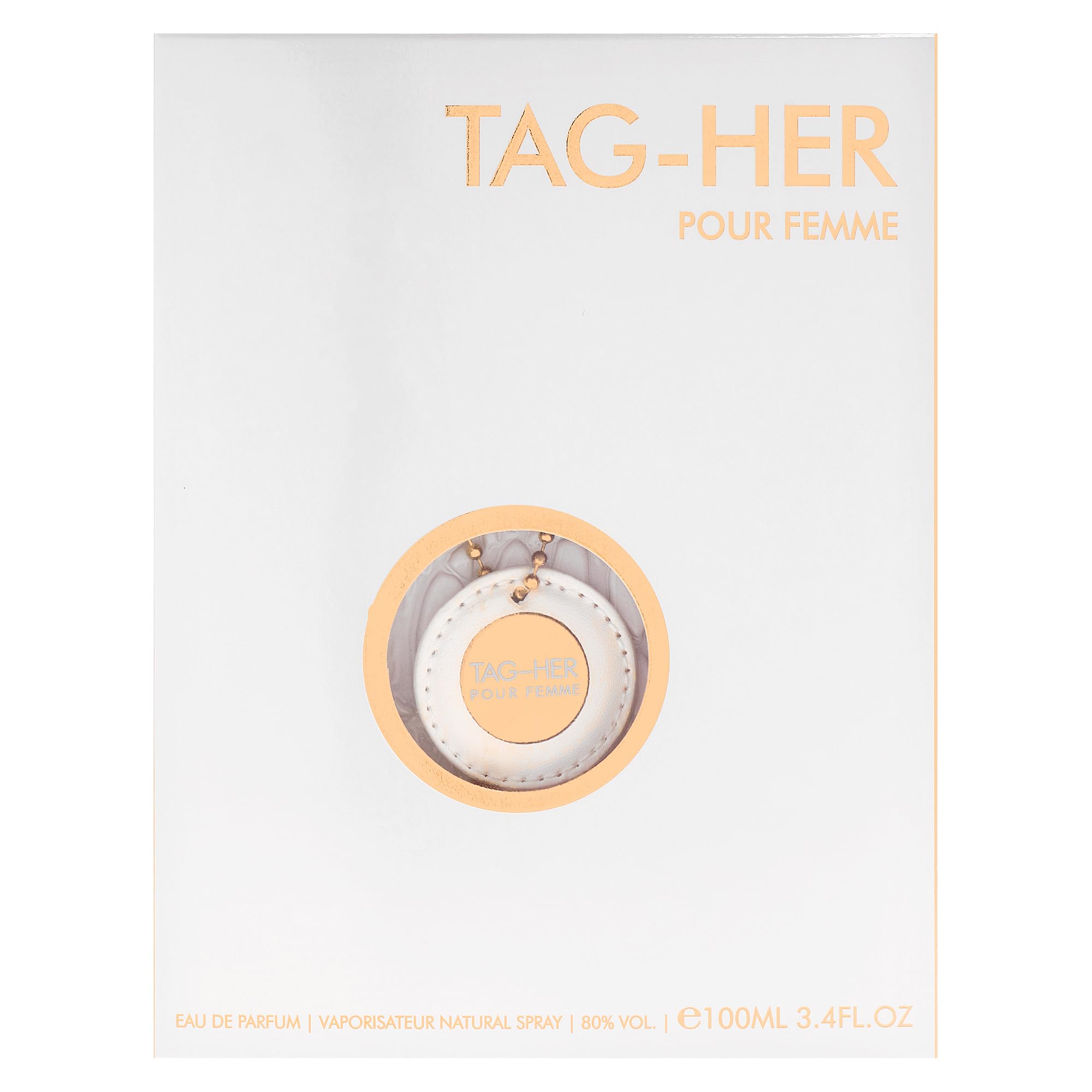 Armaf Tag Her held in hand to show 3.4 oz scale and travel-friendly size