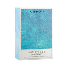 Armaf Ventana Marine 3.4 oz bottle next to ruler to show true size and portability