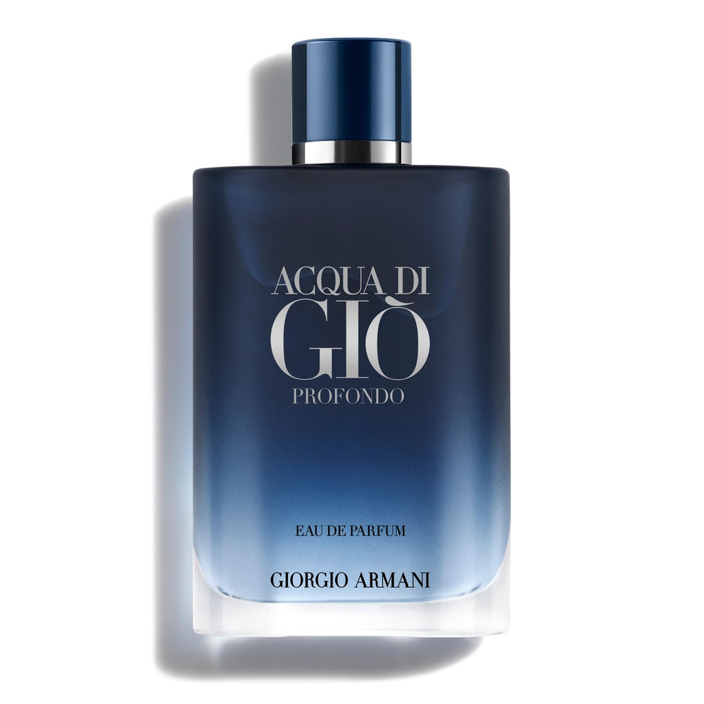 Armani Beauty front bottle showing deep-blue lacquer and label, premium presentation