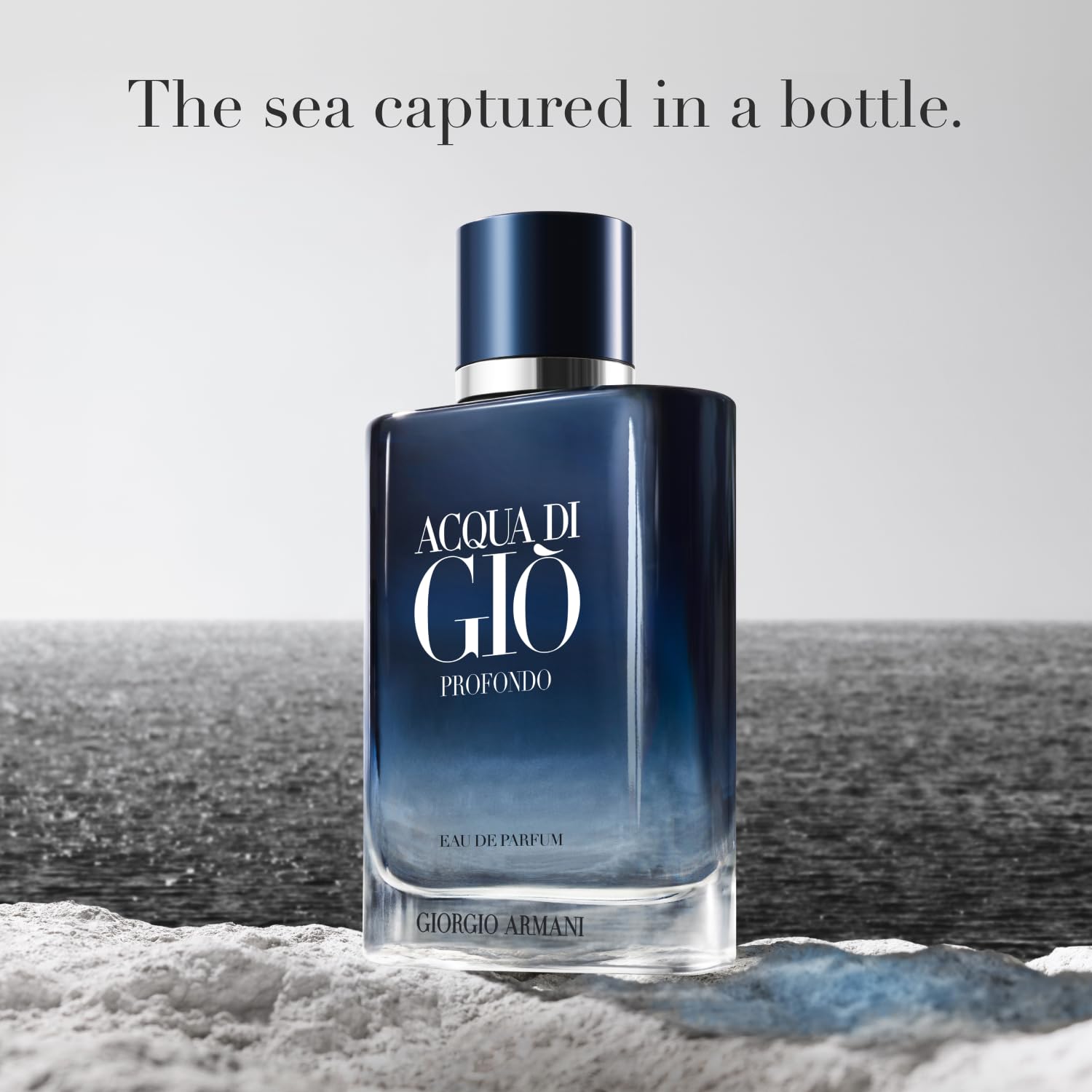 Armani Beauty bottle lacquer detail showing graduated blue color and ocean theme