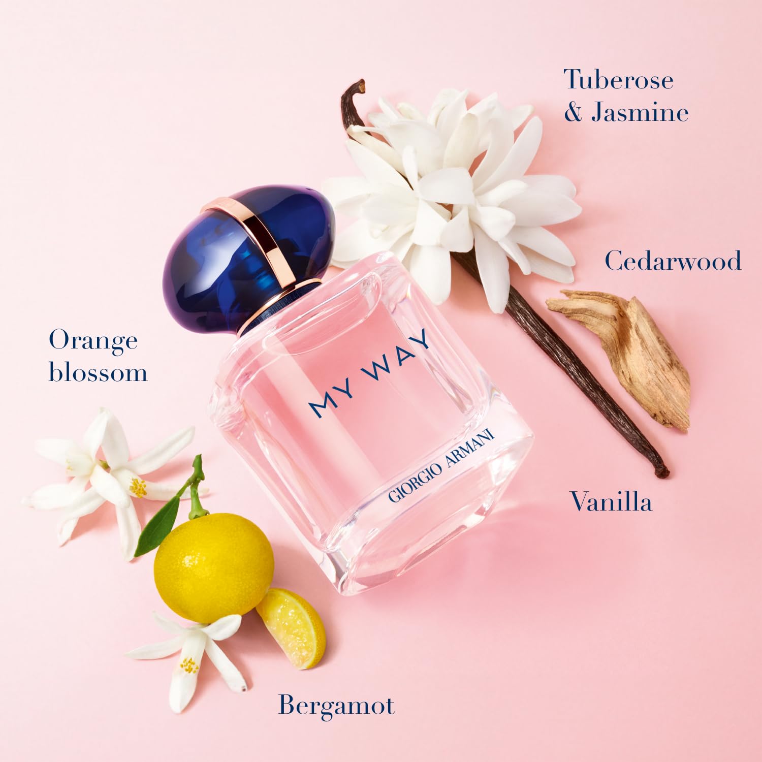 Armani Beauty close-up of My Way bottle highlighting elegant cap and glass