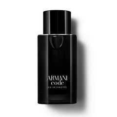 Armani Beauty front bottle showing sleek rounded-square design and refillable promise