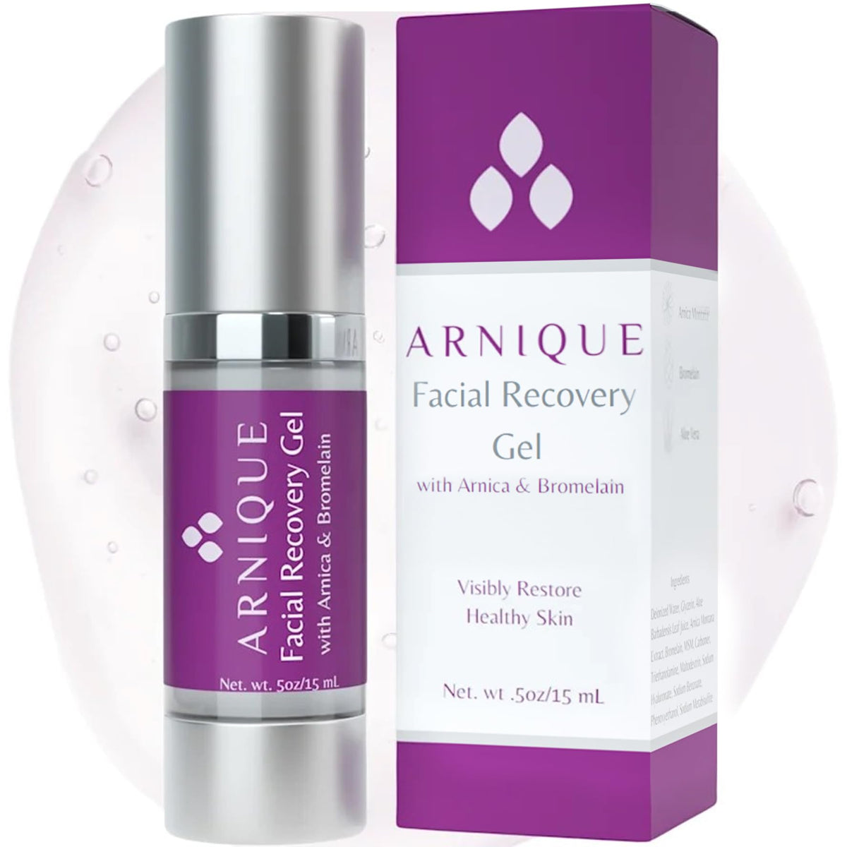 Arnique front packaging showing clear facial arnica gel benefit comfort