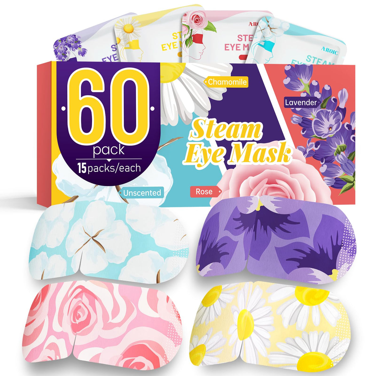 AROIC 60-pack front packaging showing product count and scents for convenient storage