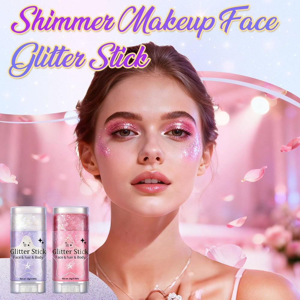 AROIC glitter stick applied to face creating instant sparkle