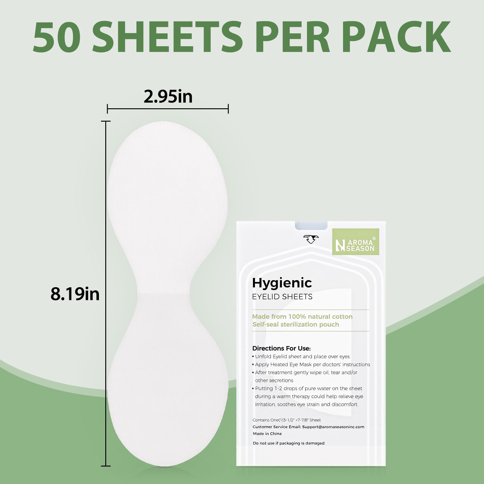 Aroma Season product label detail highlighting 100% natural cotton and untreated material