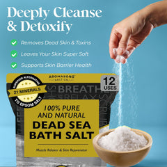 Aromasong close-up fine-grain Dead Sea salt texture for quick dissolution benefit