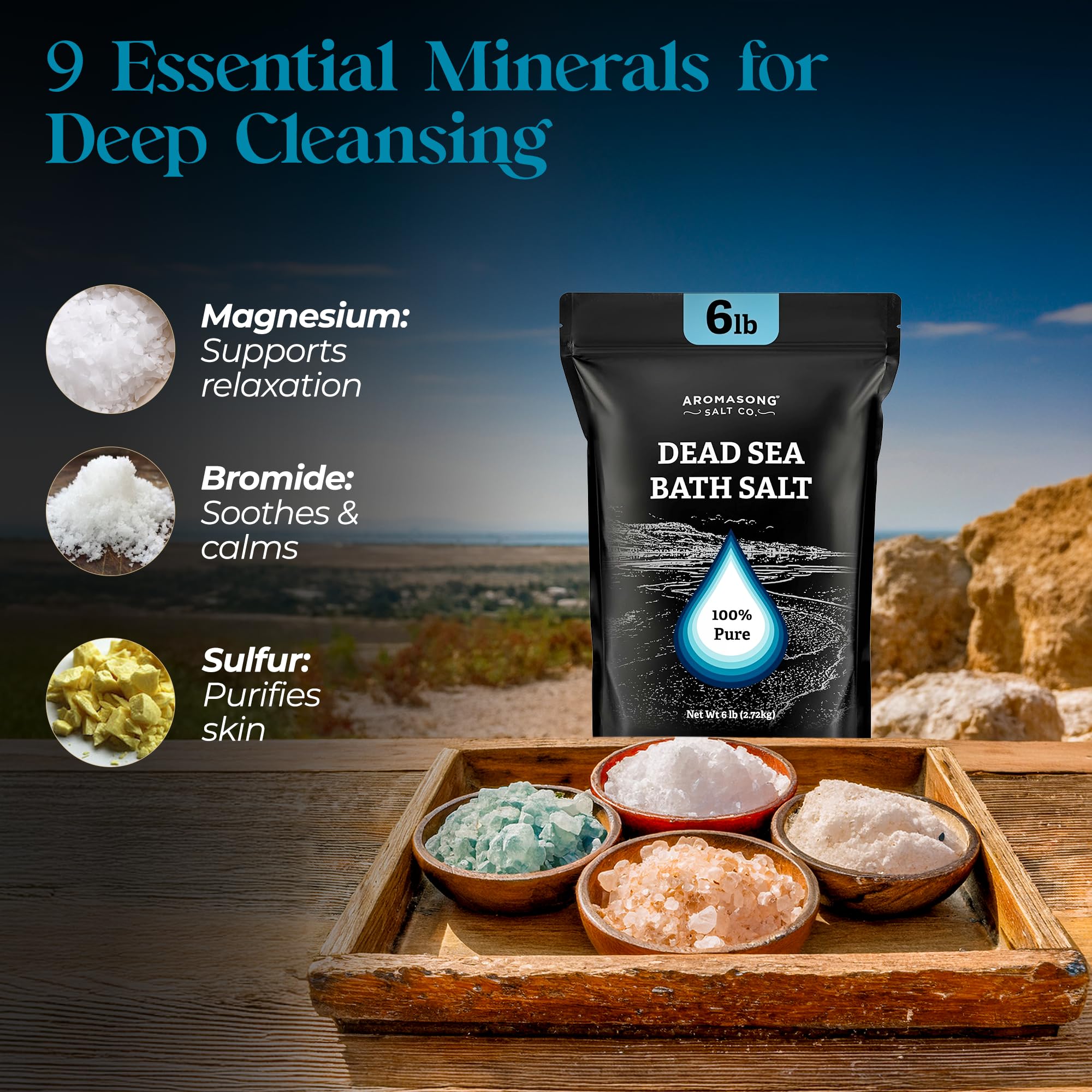 Aromasong salts dissolving in tub water for a soothing soak